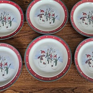 Six Royal Seasons Christmas Stoneware 10" Dinner Plates. Sold As a Lot Of 1.
